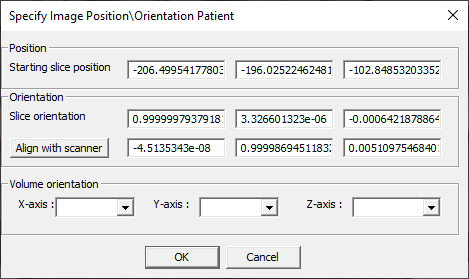 Specify Image Position\\Orientation Patient panel